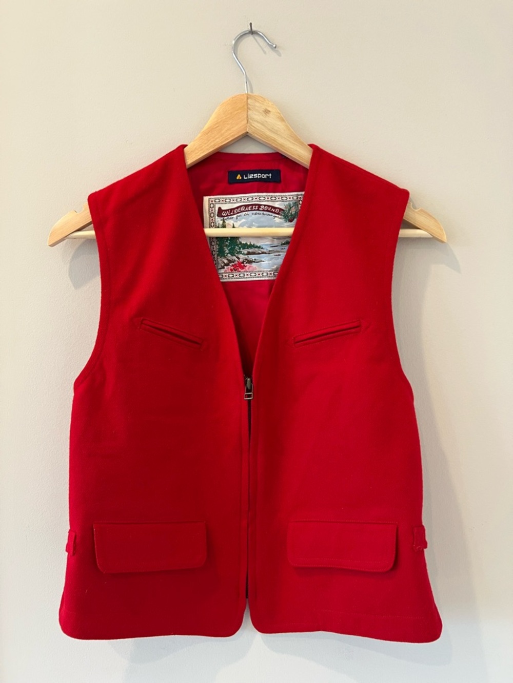 Vintage Lizsport Red Women's Zip-Front Wool Vest